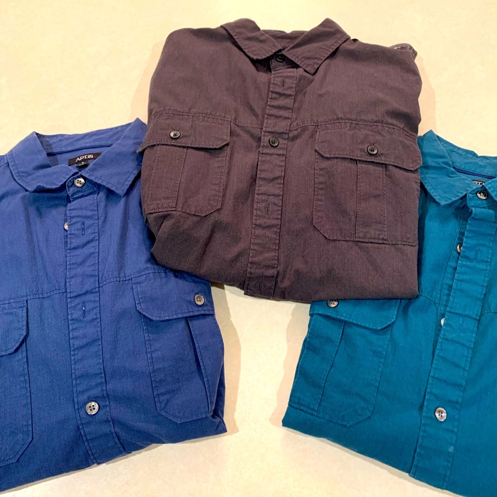 Lot of 3 - Apt. 9 Casual Button-down Shirts - Teal, Blue, Dark Grey - All Size L